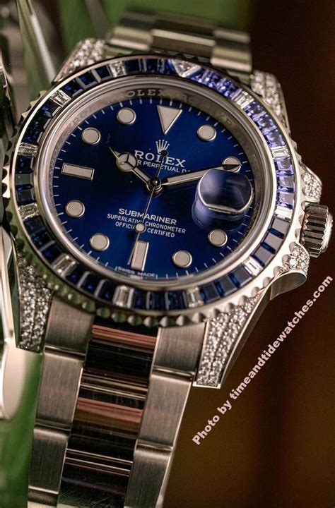 rolex blue submariner diamond|Rolex Submariner diamond face.